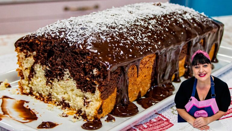 Bolo Mesclado de Coco com Chocolate e Cobertura de Ganache: Receita Caseira Fofinha e Irresistível